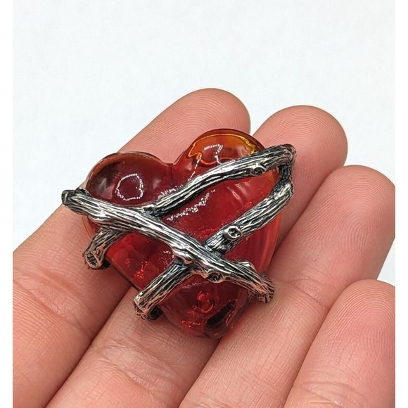 Rare Mignon Faget Red Sterling Silver 925 Secret Heart Brooch Pin w Pouch Bag - Picture 5 of 12